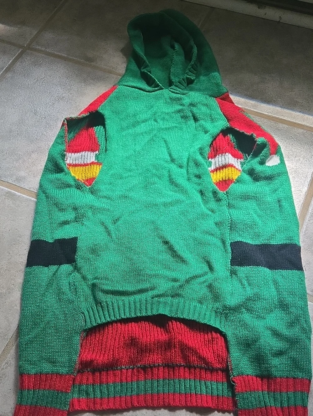 Dog Elf Hooded Costume Sweater - Green & Red